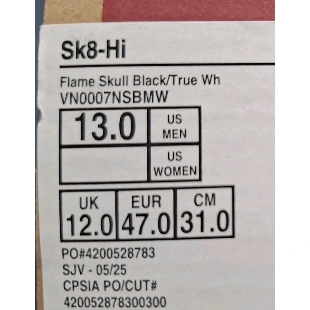 Vans Sk8-Hi Flame Skull Black True White Size US 13 Men New VN0007NSBMW Sneaker‎
